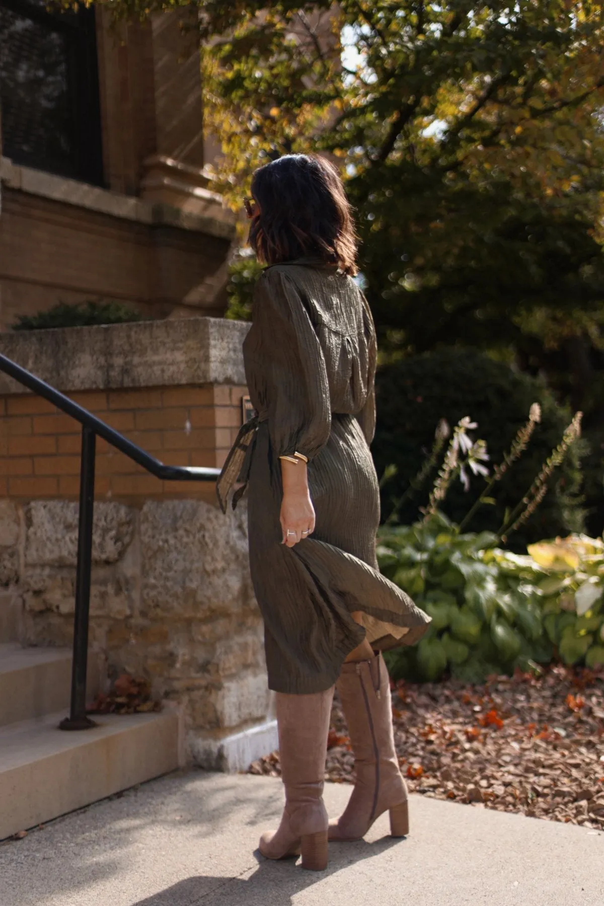 Olive Button Down Belted Midi Dress