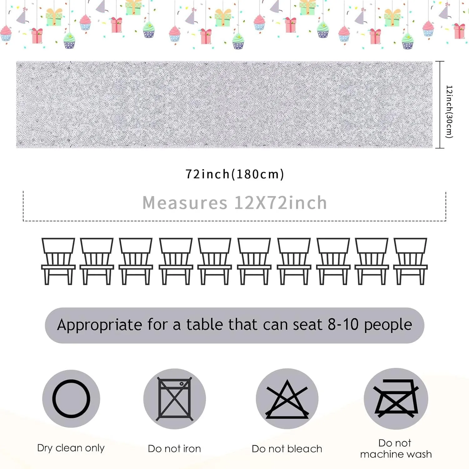 "Sparkling Silver Sequin Table Runners - Set of 4 - Perfect for Wedding, Party, and Holiday Decor"