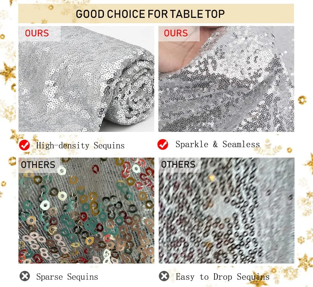 "Sparkling Silver Sequin Table Runners - Set of 4 - Perfect for Wedding, Party, and Holiday Decor"