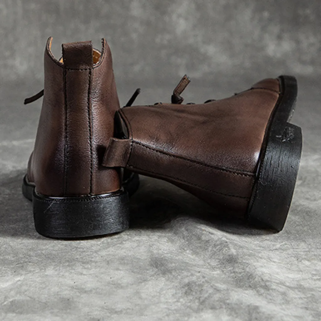 Retro Casual Leather Short Boots | Gift Shoes