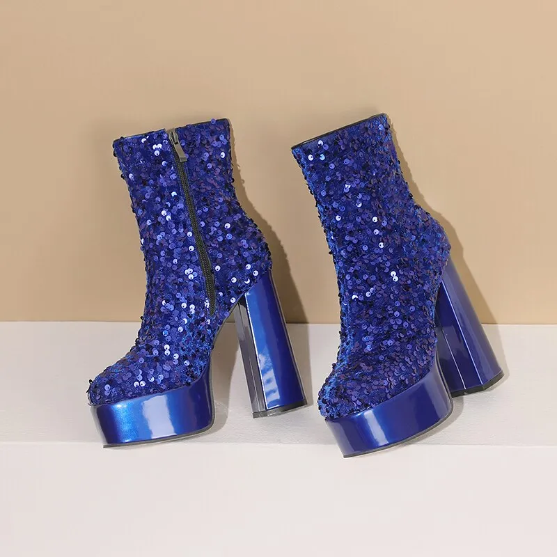 Sequin Platform Ankle Boots