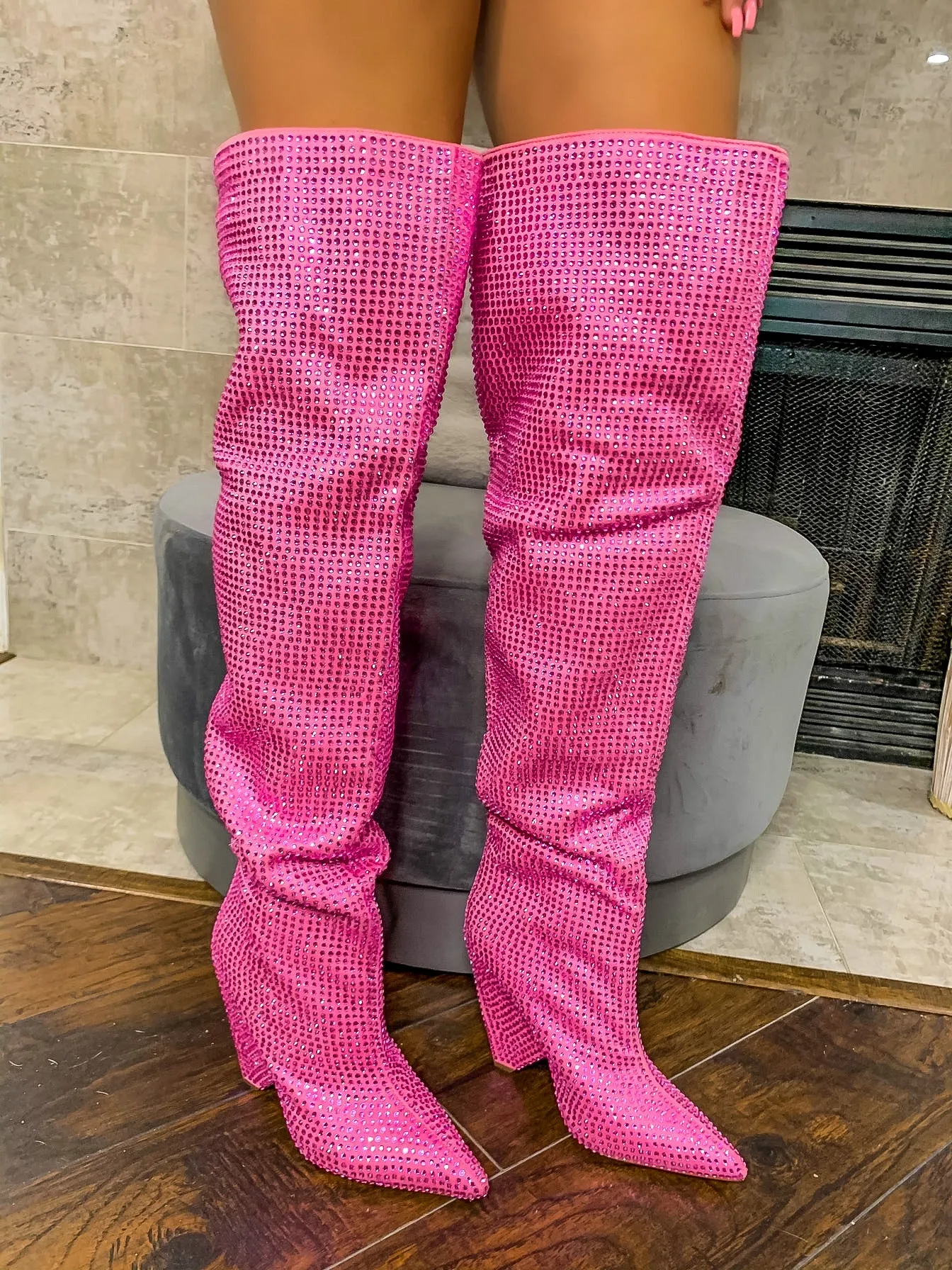 Show Some Love Rhinestone Over The Knee Boots - Pink