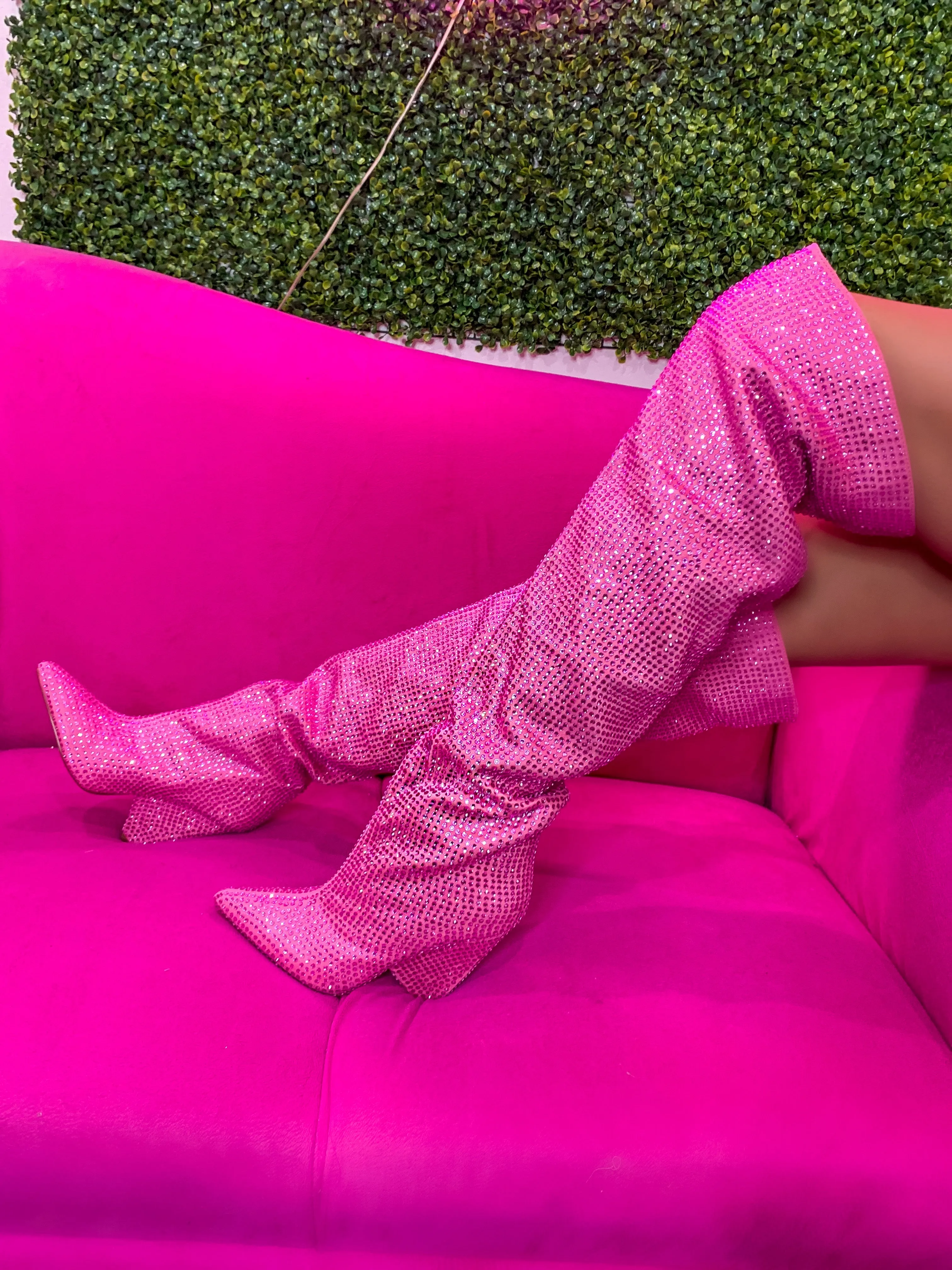 Show Some Love Rhinestone Over The Knee Boots - Pink