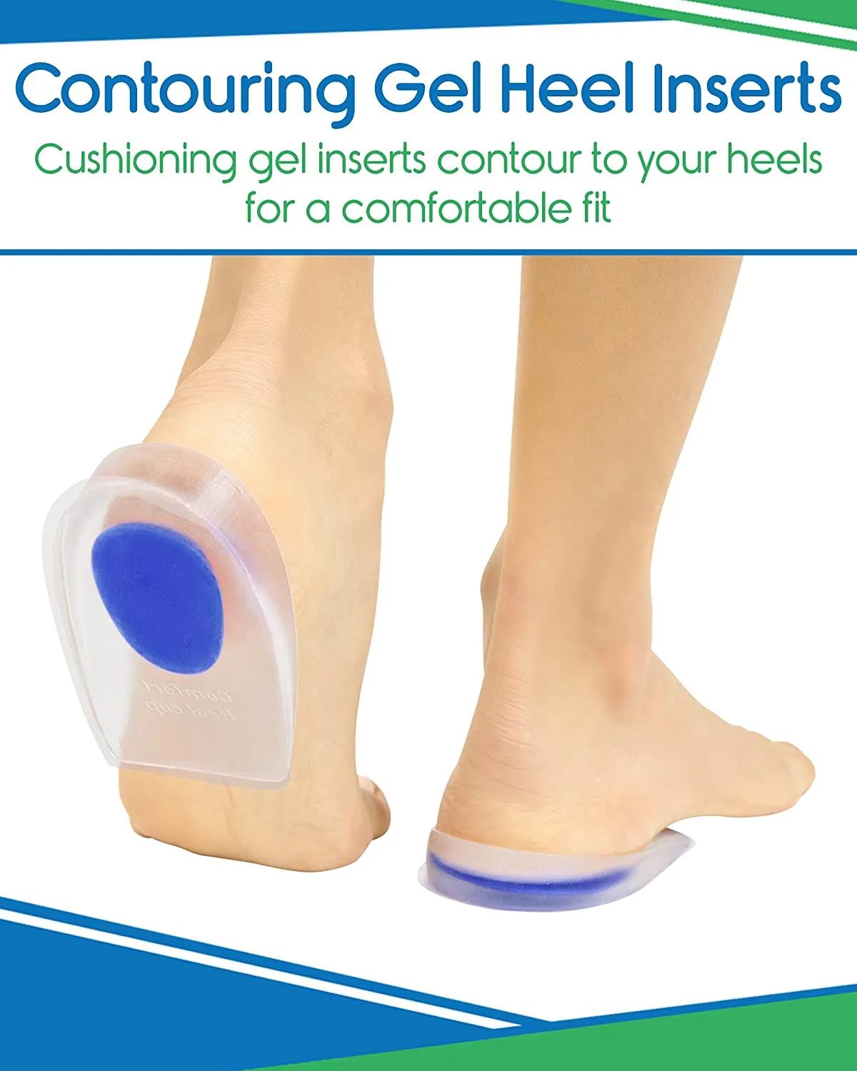 Silicone Gel Heel Cups - Shoe Inserts for Plantar Fasciitis, Sore Heel Pain, Bone Spur & Achilles Pain - Pad & Shock Absorbing Support