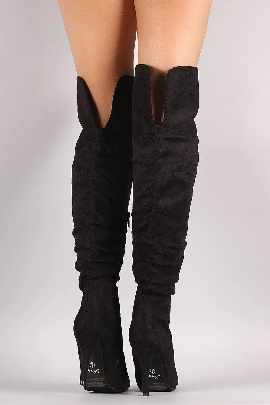 Slouchy Suede OTK Almond Toe Stiletto Boots