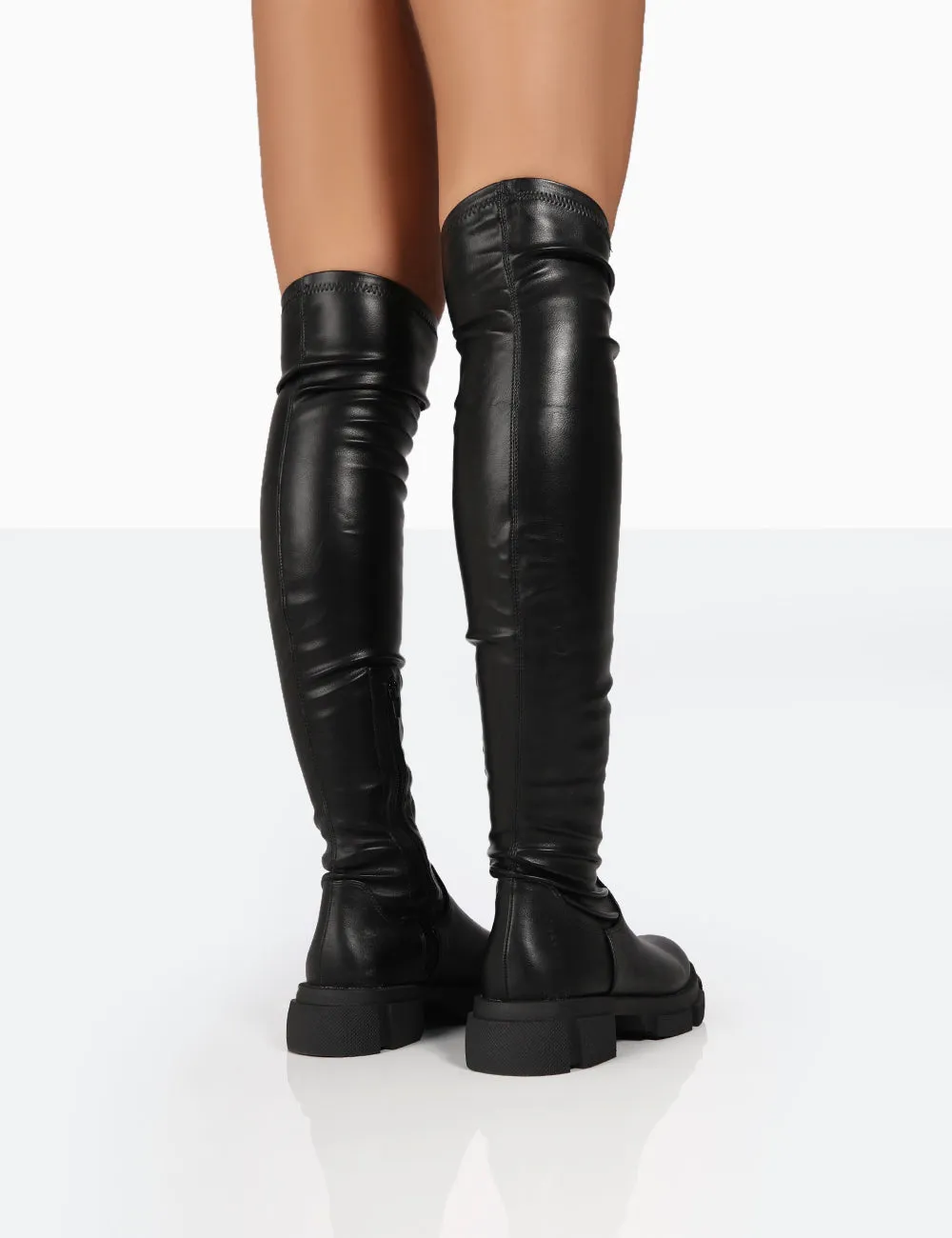 Take Chances Black PU Chunky Sole Knee High Boots