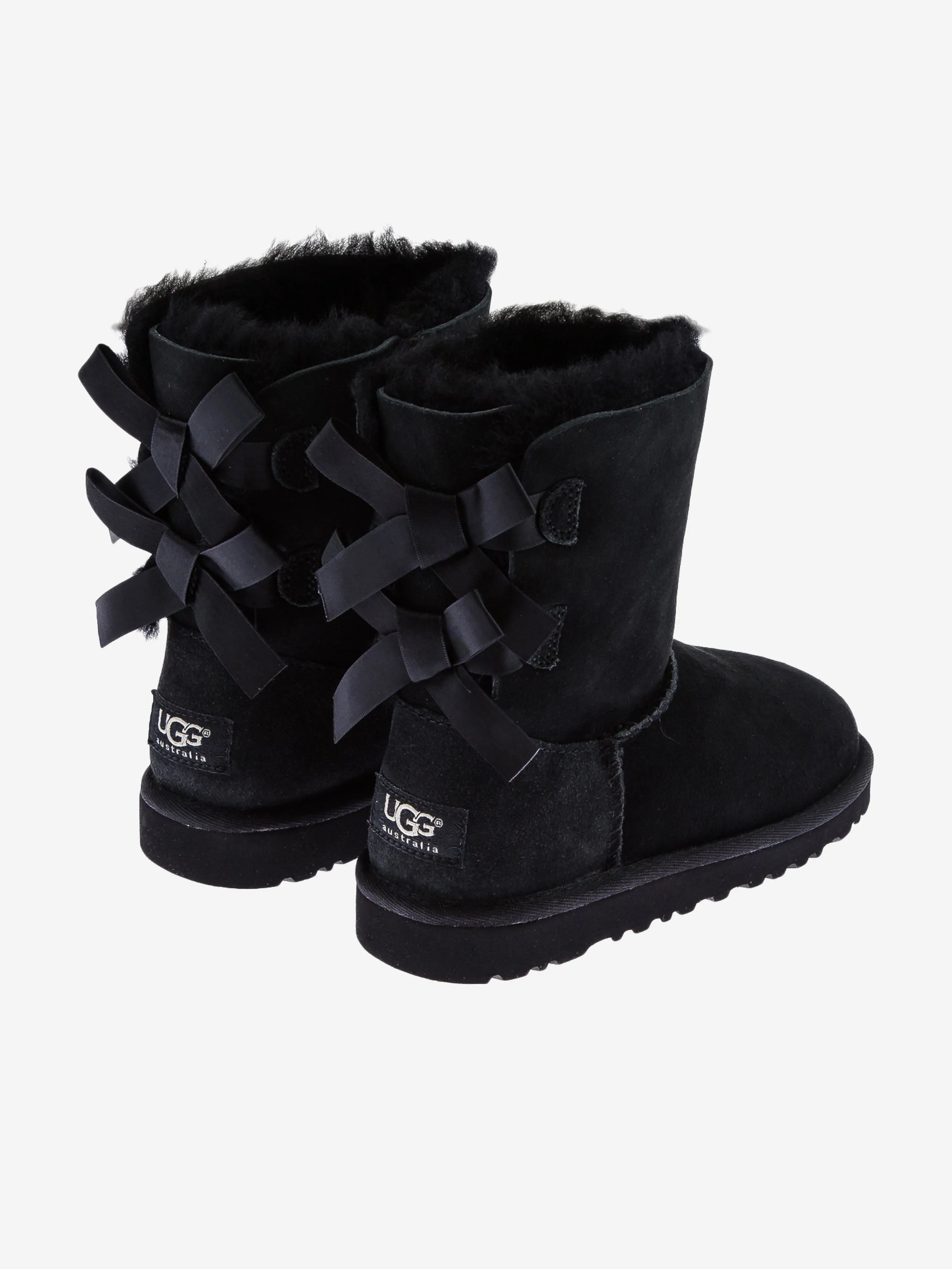 UGG Girls Sheepskin Long Bailey Bow Boots in Black