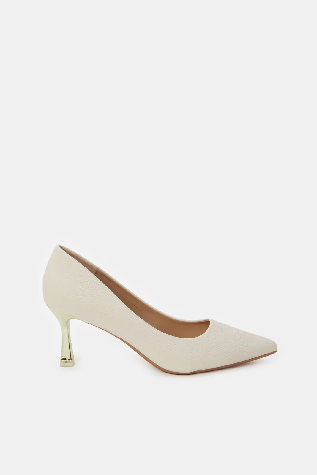 Women Ivory Court Shoes With Gold Heels