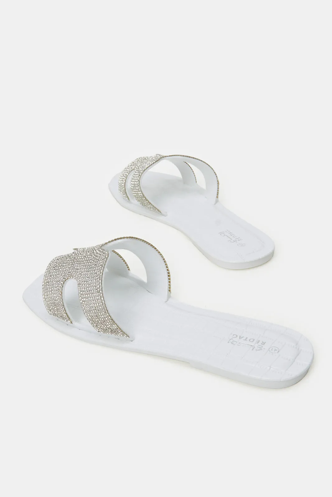 Women White Embellished Jelly Mule