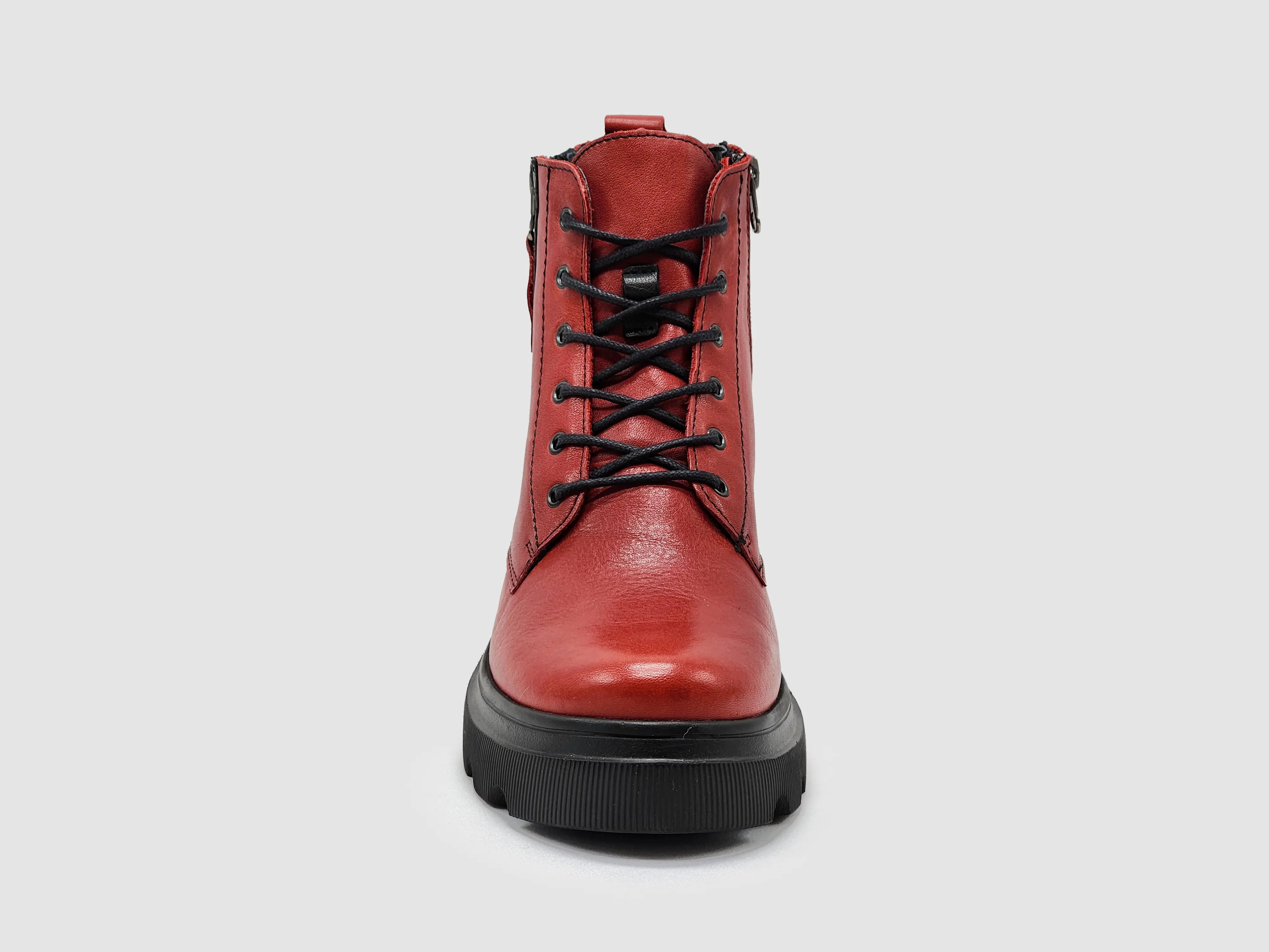 Women's Modern Lined Zip-Up Leather Boots - Red