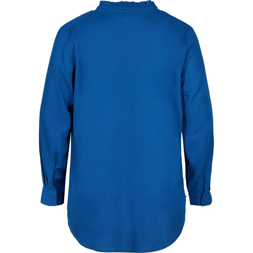 Zizzi Ruffle Collar Shirt in Blue